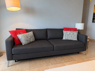 IKEA Karlstad Sofa Bed – Dark Gray (Great Condition) + 4 Throw Pillows