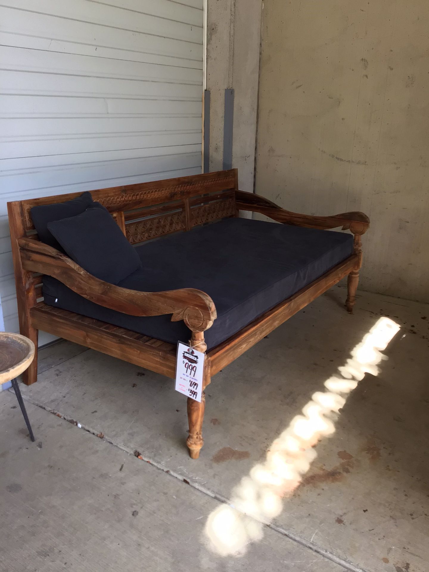 Large Solid Teak Wood Outdoor Daybed w Cushions