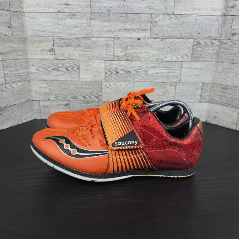 Saucony Soarin J2 Track Jump Pole Vault Athletic Shoes Red Orange Men's US 11.5