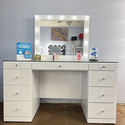 Glossy White Vanity With Glass Top 