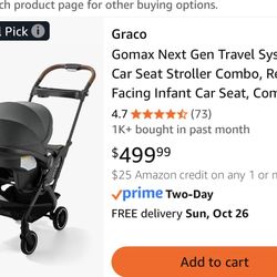 Graco Gomax Next Gen Travel System, Car Seat Stroller Combo, Rear Facing Infant Car Seat, Compact Stroller for Travel