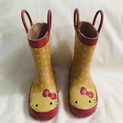 Hello kitty Girl’s Raining Boots polka dot yellow  brown pink. 6
