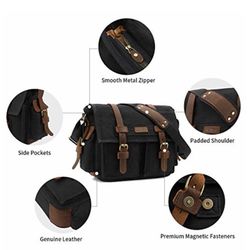 Kattee Leather Canvas Camera Bag Vintage DSLR SLR Messenger Shoulder Bag