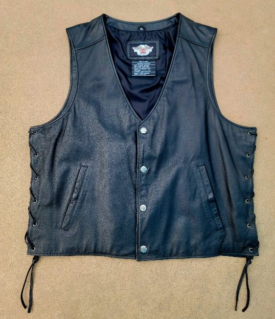 Harley Davidson Black Leather Motorcycle Vest XL