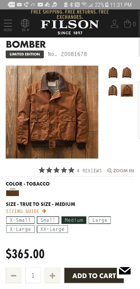 Filson ranger bomber medium