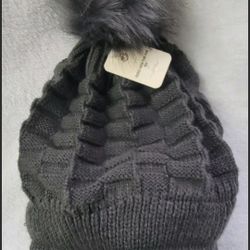 NTI Trading Fleece Lined Pom Pom Hat NWT Outer Layer 80% Acrylic 20% Polyester 