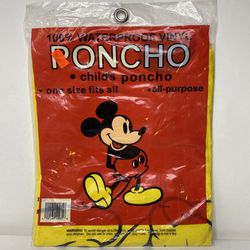 Mickey Mouse Waterproof Poncho Disney World Childs One Size Vintage New