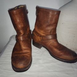 Frye Veronica Womens 9.5 B Back Zip Short Motorcycle Biker Boots Cognac Brown