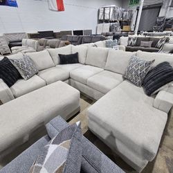 Contemporary Stone Colored Sectional with Chaise  Must See