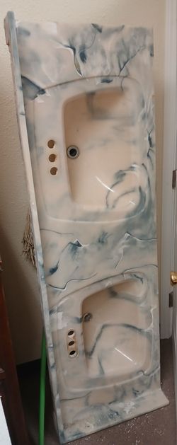 Cultured Marble Vanity Top Bathroom Double Sink White with blue swirl 67x22