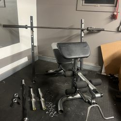Olympic Weight Rack/bench Combo With Utility Bench And Olympic Bars 