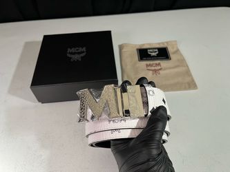 MCM White Belt with Silver Buckle