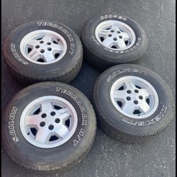 4 X 235/75r15 5x4.5 5x114.3 Jeep Rio Grande YJ Wheel Rims With Good Tires!!