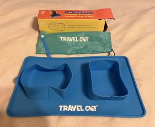 Travel Cat foldable collapsable food water bowl dish with bag in original box blue