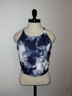 Old Navy Active Powersoft Navy Tie Dye Sports Bra, Size Large EUC Blue White