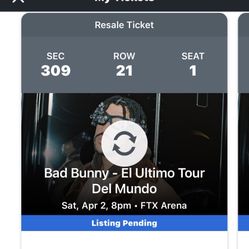 Bad bunny Tickets April 2nd 8pm 