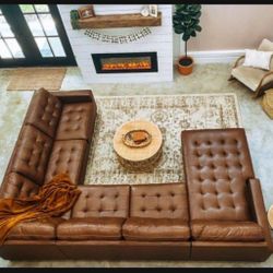 Genuine Huge Top Grain Brown Leather U Shaped Contemporary Sectional Couch 👍👍👍 Brand New 🌟 In Stock ✅
