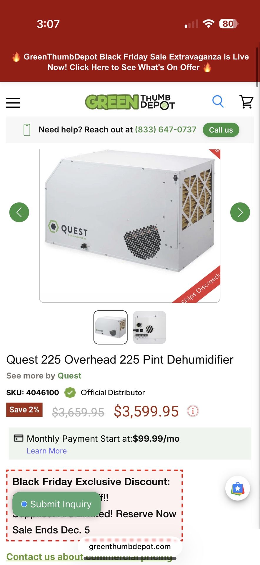 Quest 225 Dehumidifier