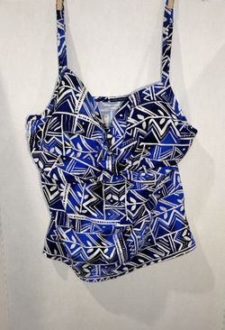 St. John's Bay Women’s Tankini Top - Abstract Print - Black/White/Blue - Size 14