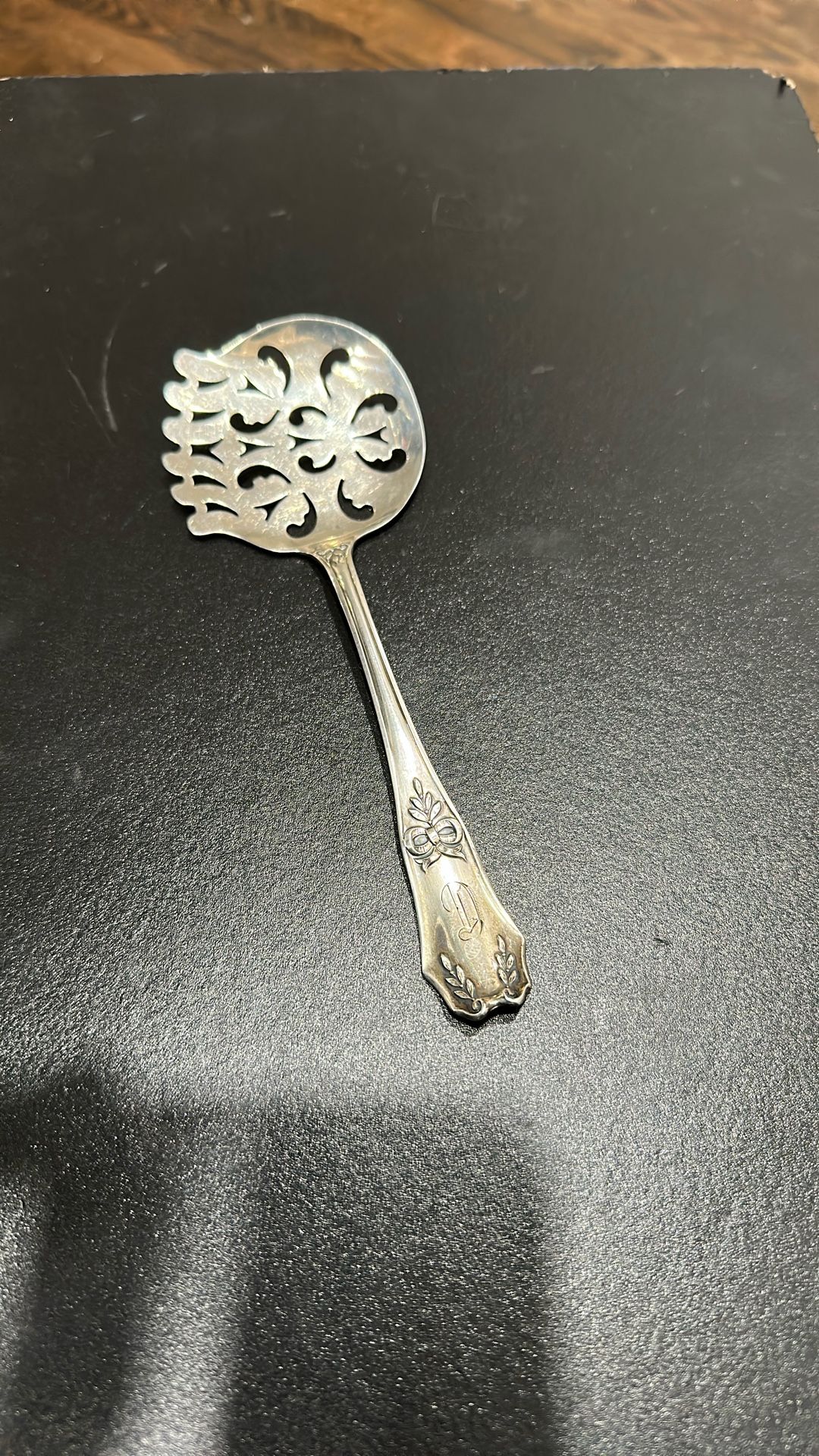 Manchester Co. Antique Silver SERVING Spoon 6 7/8" Two Birds M Marking