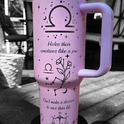Pink 40oz Libra Engraved Tumbler 