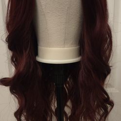 Burgundy Middle Part Wig-Synthetic 