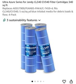 Ultra Azure Series for Jandy CL340 CV340 Filter Cartridges 340 sq ft Replaces A0557900/PJAN85-PAK4/C-7459-4; fits CL340/CV340; 5 oz/sq yd blue triloba