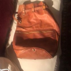 Lg Vintage Leather Duffle, 23” High by 28” Wide 