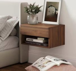 Dark Walnut Brown Rectangle Wood  Nightstand