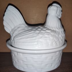 Used Ceramic Chicken Storage Container