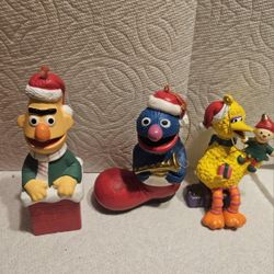 CHRISTMAS VTG  LOT OF 3 SESAME STREET1.) BURT 2.) BIG BIRD3.)  COOKIE  MONSTER  FIGURES ORNAMENT  DECORATIONS 