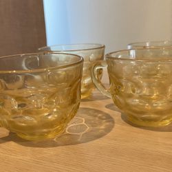 vintage Federal Glass Yorktown Gold (Colonial) amber yellow thumbprint cups