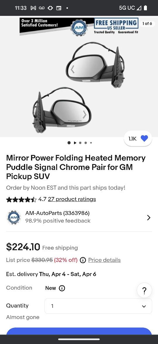 Power Folding Mirrors Chevy/GMC