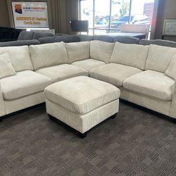 Cream L Shaped Sectional W/ Ottoman 