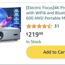 Electric Focus]4K Projector with WiFi6 and Bluetooth 5.3, 600 ANSI Portable Mini Projectors, OWNKNEW Outdoor Movie Projector, Support Auto keystone Co