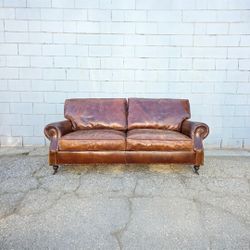 Vintage Ralph Lauren Arm Brown Leather Sofa.
