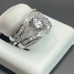 Sterling Silver Size 6 Wedding Engagement Set Ring