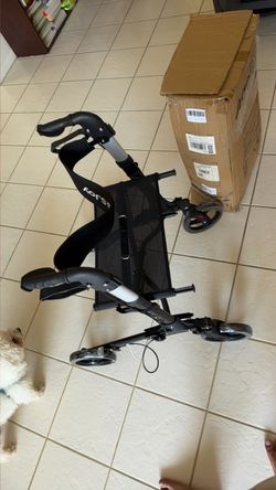 Foldable Rollator Walker with Seat for Seniors, Aluminum Frame Rolling Walkers with 8" All-Terrain Wheels, Ergonomic Wrist Support, Compact Folding Wa