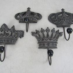 Royalty Crown Kings & Queens Cast Iron Coat/Hat/Towel Wall Mount Hooks


