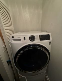 GE Front-Load Washer & Dryer with Storage Pedestals – Large Capacity – $850