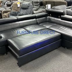 Beautiful Black Leather Modern Sofa, Bed Now 50% Off