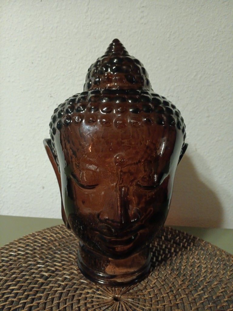 Vtg Glass Buddha Head 12" 