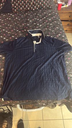 Navy Blue Puma Grid Pattern Polo Shirt - 2XL