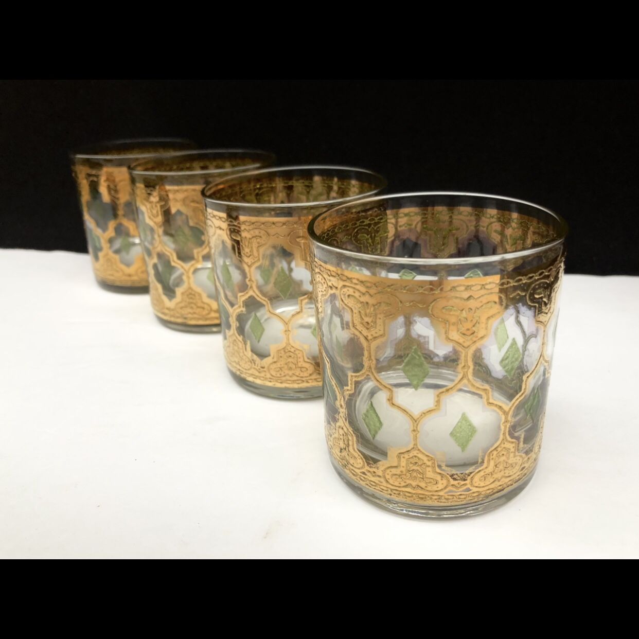 Set of 4 Culver Valencia Lowball Cocktail Glasses Mid Century Modern Bar