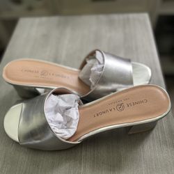 Silver mule low heel