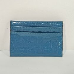 Coach Teal Patent Leather Liquid Gloss Embossed Credit Card Holder F62544