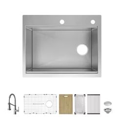 Glacier Bay Professional Zero Radius 27 in Drop-In Single Bowl 16 G Stainless Steel Workstation Kitchen Sink with Spring Neck Faucet