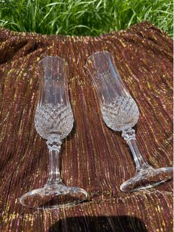 Vintage Pair (2) Cristal D’ Arques 8”  Stem Champagne Flutes Longchamp Crystal Glasses