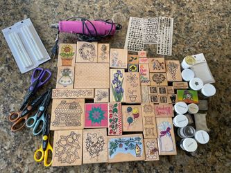 Robber stamp collection & embossing gun, etc.,.