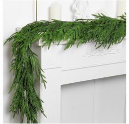 2) Norfolk Pine Garland, 6 Ft Dense Real Touch Pine Garland Ornament, Realistic Artificial Pines Greenery Garlands for Mantle, Table, Fireplace, Indoo
